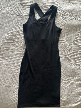 Black Ribbed Cross-Back Midi Dress - Women